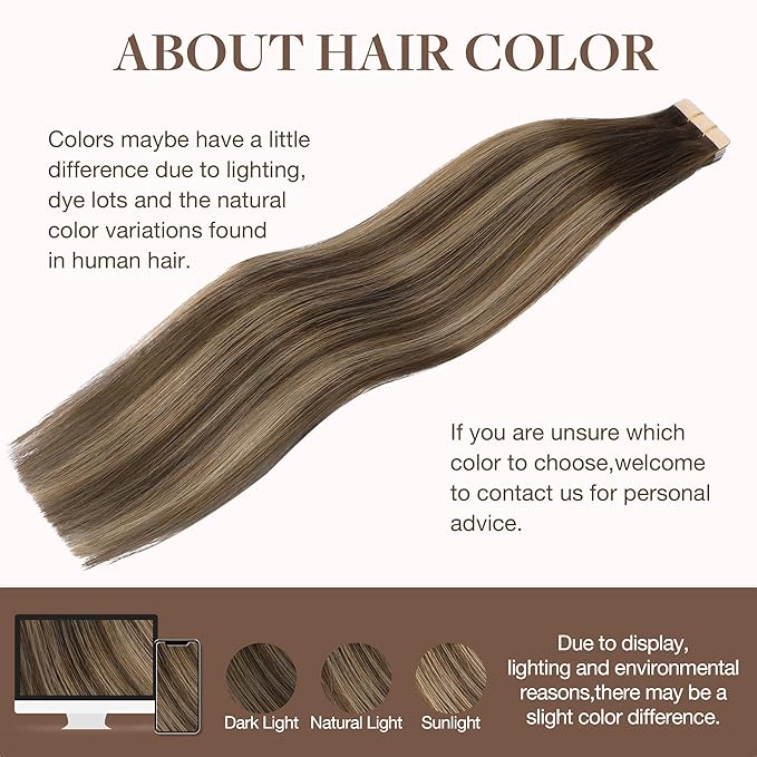 GOO GOO Tape in Hair Extensions Human Hair, 4/27/4 Balayage Chocolate Brown to Caramel Blonde, 24inch 30g 10pcs, Skin Weft Seamless Invisible, Silky Straight with Thick Ends, Remy Human Hair