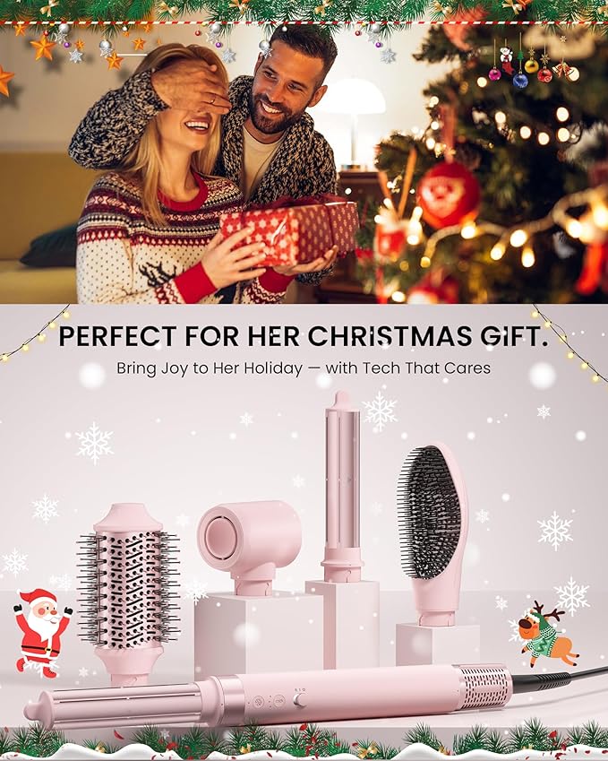 5 in 1 Hot Air Styler Wrap – High-Speed Hair Dryer Brush with Auto Wrap Curlers, Fast Drying & Frizz-Free Styling, No Heat Damage, Volumizing Brush with Travel Bag Gift for Women