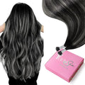YoungSee Nano Ring Hair Extensions Black Ombre Nano Hair Extensions Real Human Hair Ombre Black to Silver Nano-Bead Hair Extension Human Hair Balayage Silver 1g/s 50g 20inch