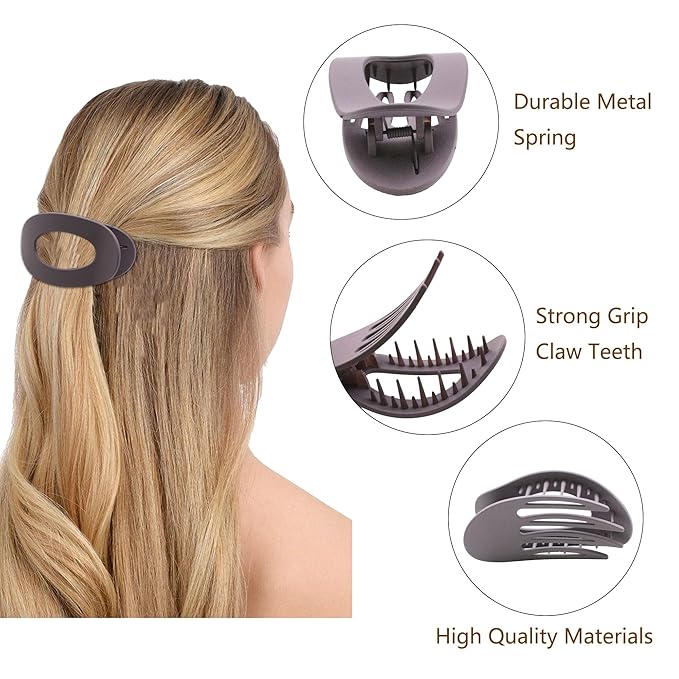 Flat Hair Clips for Women - 6Pack Matte Lay Flat Claw Clips, Non-Slip Strong Hold Duckbill Clips for Thick/Thin Hair, Neutral Color Hair Accessories for Daily Styling