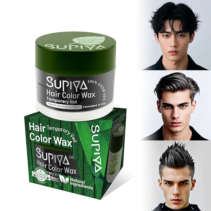 Temporary Hair Color Wax for Men - SUPIYA Washable Hair Wax Color, All-Day Hold Disposable Hair Wax for Party, Cosplay & Daily (Color #1）