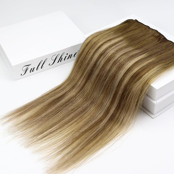 Full Shine Hair Extensions Clip Ins Brown Hair Extensions 12 Inch Real Hair Extensions Ombre Brown Fading to Honey Blonde Highlighted Short Natural Human Hair Extensions for Women 3Pcs 60Grams