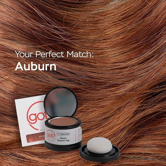 Got? Roots - Root Touch Up Hair Color, Brow, Beard, Hairline & Bald Spot Concealing Powder - Gray Root Coverage for Women & Men - 0.14 OZ Tub (Auburn, Pack of 2)