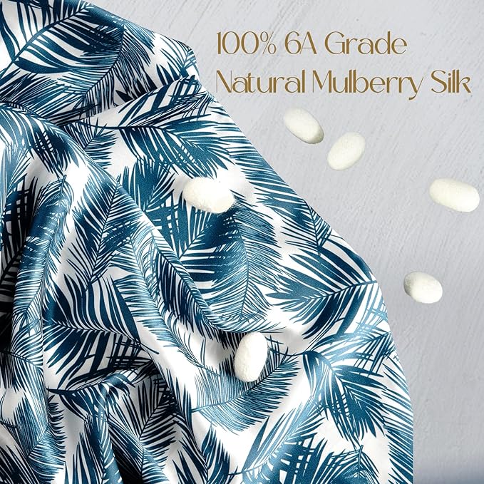 ZIMASILK 100% Pure Mulberry Silk Pillowcase for Hair and Skin Health,Both Sides 19 Momme Silk Floral Print,1pc (Standard 20''x26'',Blue Leaves)