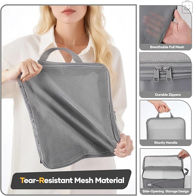 Veken 6/9/11 Set Compression Packing Cubes for Travel Essentials,Compressible Expandable Large Luggage Suitcase Organizer Bags for Clothing,Durable Space Saver Storage Bags(Gray)