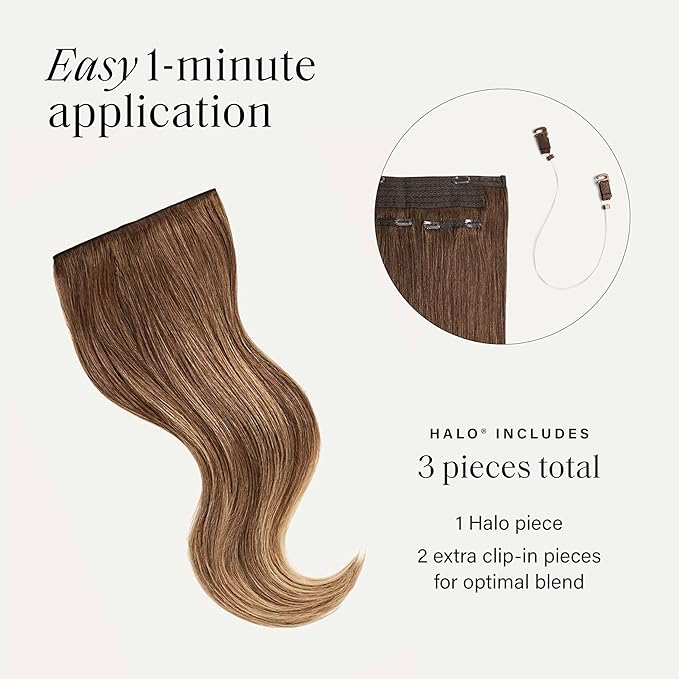 Luxy 100% Remy Human Hair – Halo Clip-In Hair Extensions –Natural Looking Volume & Length - One-Piece - Easy 5-Min Application 140 grams 16" Chestnut Brown Balayage