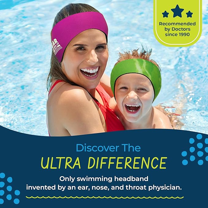 Earvolution Ear Band-It Ultra Swimming Headband for Kids and Adults - Invented by Ear, Nose, and Throat Physician - Custom Anti-Slip Grip Neoprene Maximizes Protection, 12 Color Options, 3 Sizes