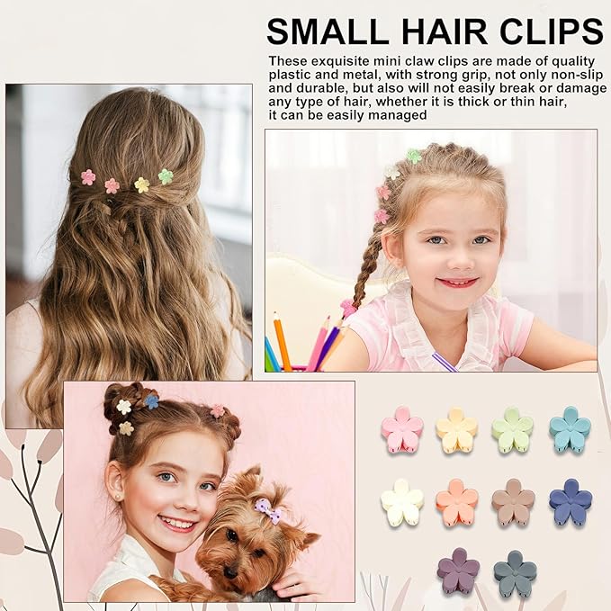JANYUN 120 Pcs Mini Flower Hair Clips, Colorful Small Hair Claw Clips Cute Tiny Jaw Clips Hair Pins Hair Barrettes Accessories for Women