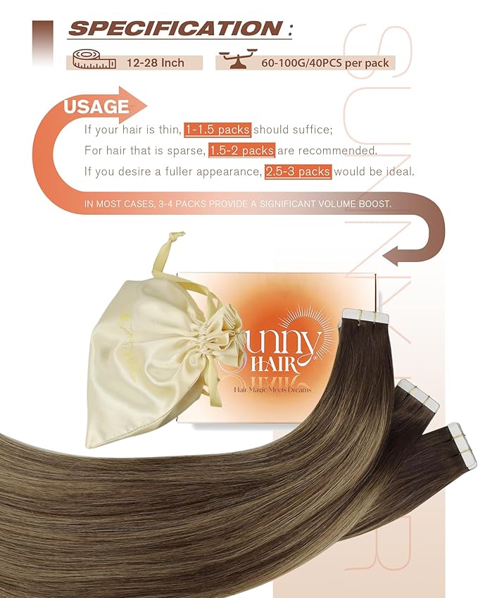 Sunny Hair Tape in Extensions for Women Real Hair 18 inch 100g Tape in Hair Extensions Human Hair Dark Brown Balayage Caramel Blonde Hair Extensions Tape in 40Pcs