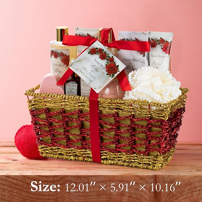 Christmas Gifts for Women - 21-Piece Luxury Rose & Jasmine Spa Gift Basket Set Bath and Body Gift Sets Care Kit with Make up sponge | Valentine's Day, Mothers Day Gifts Baskets for Mom, Wife
