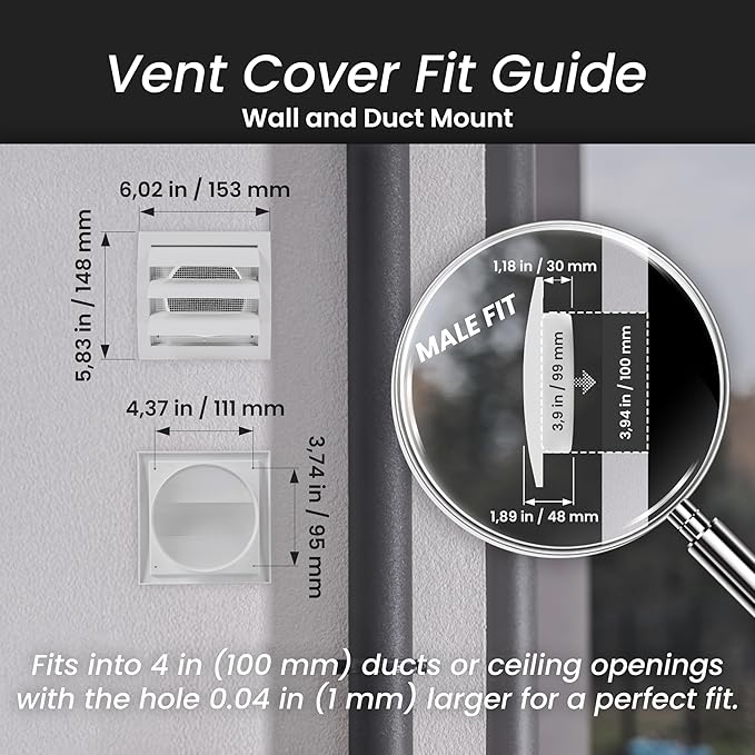 Repa Market 4 Inch Gray Dryer Vent Hood/Duct Cover for Walls or Ducting/ABS Plastic Grille with Flaps & Insect Screen/Exhaust and Dryer Vent Covers for Indoor & Outdoor Use