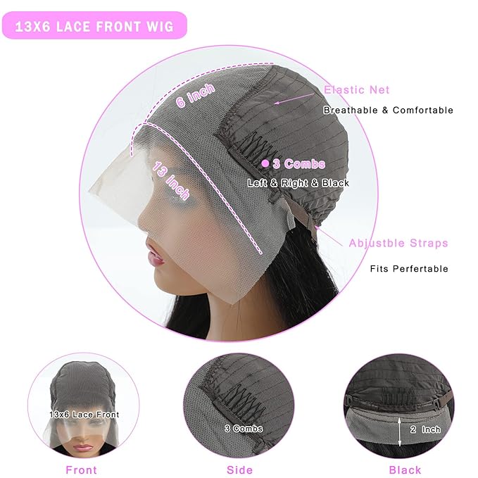 Straight Lace Front Wigs Human Hair Pre Plucked 180 Density Unprocessed Brazilian Virgin Human Hair 13x6 HD Lace Frontal Wigs Black Human Hair Glueless Wigs for Women 26 Inch
