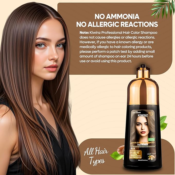 Hair Color Shampoo – 5 in 1 Hair Dye Shampoo for Grey Hair - Instant Hair Dye with 100% Color Accuracy Enriched with Natural Ingredients - Ammonia Free - 500ml (Light Brown)