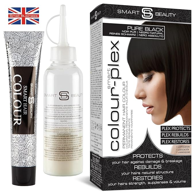 Pure Black Hair Dye Permanent with Anti-Breakage Plex Hair Care, Vegan Hair Dye & Cruelty-Free, 100% Gray Coverage, Natural Black Hair Color, For All Hair Types. Smart Beauty