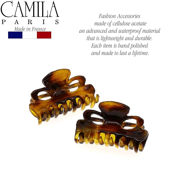 Camila Paris CP2608/2 French Hair Clip for Women, Set of 2 Small 1 inch Girls Hair Claw Clip Jaw Fashion Durable Styling Hair Accessories for Women, Ladies Strong Hold Grip Clamp, Made in France
