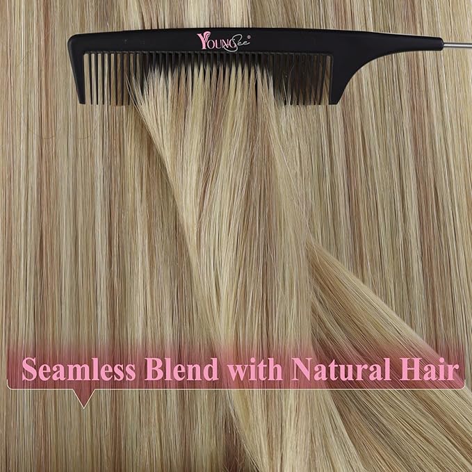 YoungSee 24inch Tape in Human Hair Extensions Highlight Blonde Tape-in Hair Extensions Blonde Highlight Human Hair Extension Tape in Long Straight Hair 20pcs 50g