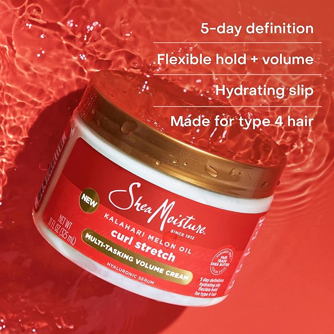 SheaMoisture Curl Stretch Multi-tasking Volume Cream Kalahari Melon Oil and a Tropical Vacation Scent With Hydrating Hyaluronic Serum, Defines Type 4 Curls For Days 11 Fl Oz