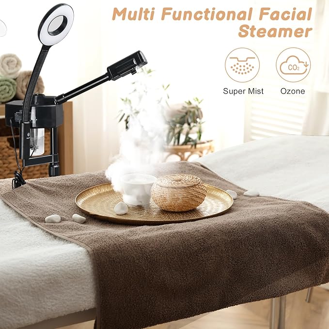 Winado 2 in 1 Professional Facial Steamer with 5X Magnification Lamp & Touch Screen, Esthetician Steamer Humidifier Face Spa Mist Steam for Home Beauty Salon, Personal Skin Care Deep Cleaning, Black