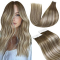 LaaVoo Tape in Hair Extensions Human Hair Balayage Light Brown Fading to Platinum Blonde with Brown Tape in Extensions Seamless Tape on Hair Extensions Soft Hair 22inch 20pcs 50g