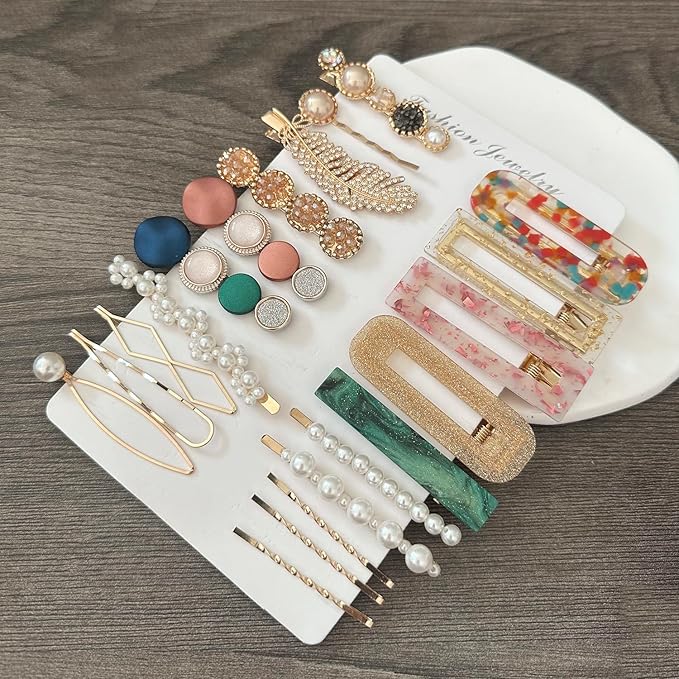 Mehayi 20 PCS Pearl Hair Clips Set Fashion Korean Acrylic Resin Hair Barrettes, Bobby Pins Hairpins for Women and Ladies Girls Headwear Styling Tools, Hair Accessories for Decorative Party Wedding