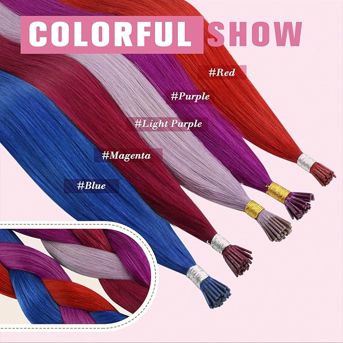 YoungSee Purple I Tip Hair Extensions 16 inch I Tip Hair Extension Human Hair 25g Pre Bonded 40 Strands Itip Hair Extensions Real Human Hair Silky Purple for DIY