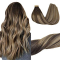 GOO GOO Tape in Hair Extensions Human Hair, 4/26/4 Balayage Chocolate Brown to Honey Blonde, 18inch 50g 20pcs, Skin Weft Seamless Invisible, Silky Straight with Thick Ends, Remy Human Hair