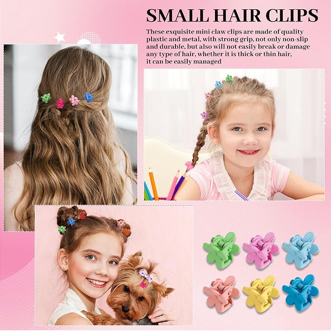 JANYUN 120 Pcs Mini Flower Hair Clips, Colorful Small Hair Claw Clips Cute Tiny Jaw Clips Hair Pins Hair Barrettes Accessories