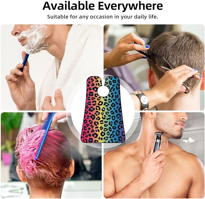 Beard Trimming Catcher Apron, Waterproof Non-Stick Grooming Bib for Shaving, Ideal for Men Dad Father’s Day, Rainbow Cheetah Skin Leopard Print Shave Bib
