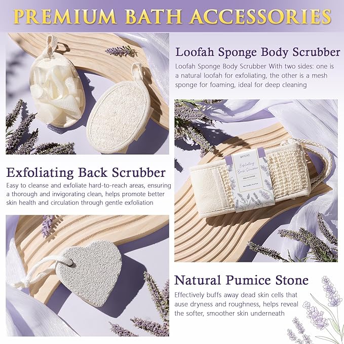 Christmas Birthday Gifts for Women, Lavender Relaxing Spa Gift Baskets for Women Self Care Package Bath Gift Set, Home Bath and Body Kit Pamper Gifts for Womens Mom Her Friends Sister Wife Girlfriend
