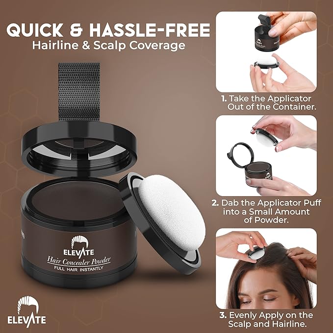 ELEVATE Hair Line Powder Instantly Conceal Hair Loss for Thinning Areas - Shadow Makeup - Root Cover Touch Up with Puff Touch - Instant Gray Coverage for Men and Women (Light Brown)