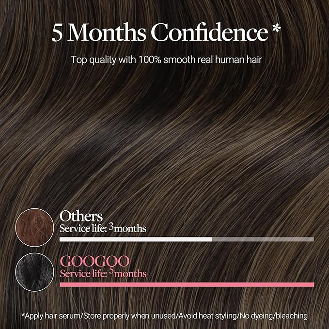 GOO GOO Clip in Hair Extensions Real Human Hair, Remy Human Hair Extensions Clip ins for Women, Natural Human Hair, 26inch 180g 7 Pcs, #2/6 Dark Brown Highlighted Chestnut Brown