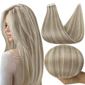 Full Shine Blonde Tape in Hair Extensions Human Hair Color 18 Ash Blonde with 613 Hair Extensions Tape in 22Inch Invisible Skin Weft Tape Extensions 20Pcs 50G for Women Seamless Tape ins Soft Remy