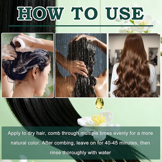 Mild Formula Long Lasting Hair Dye Set, Hair Color for Gray Coverage, Natural plant extracts, Long-Lasting Single Step Hair Dye with Nourishing Shampoo (Chestnut Brown)