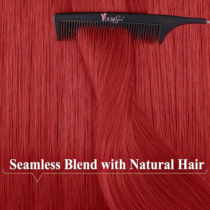 YoungSee Tape in Hair Extensions Red Tape in Extensions Human Hair 18Inch Tapes in Real Hair Red Long for Women 10Pcs 25G