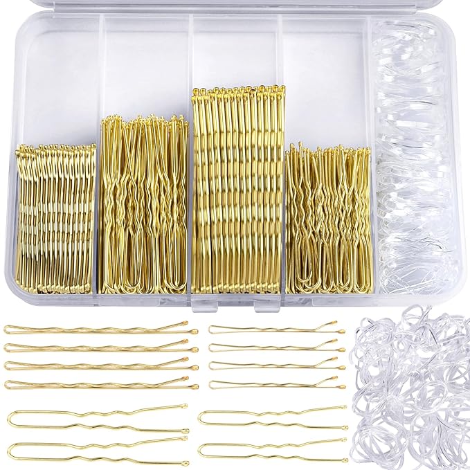 Teenitor 300pcs Blonde Bobby Pins Hair Pins 100 Bobby Pins Blonde Hair,100 Hair Pins for Women 100 Hair Bands Kit, Blonde Bobby Pins for Hair Hair Pins for Buns 2" 2.36" Bobby Pins Blonde 2" 2.75"