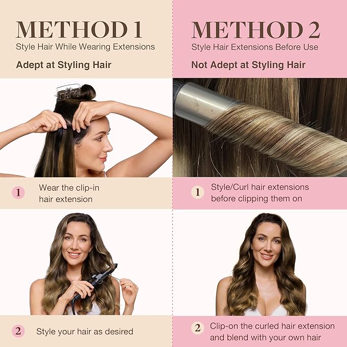 GOO GOO Clip in Hair Extensions Real Human Hair, Remy Human Hair Extensions Clip ins for Women, Natural Human Hair, 24inch 120g 7Pcs, 4/27/4 Balayage Chocolate Brown to Caramel Blonde