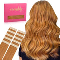 WENNALIFE Tape in Hair Extensions Human Hair Auburn Ginger Tape in Extensions, 10pcs 25g 14 inch Remy Invisible Tape Ins Straight Colored Soft Real Human Hair Tape in Extensions Refill Set Extensions