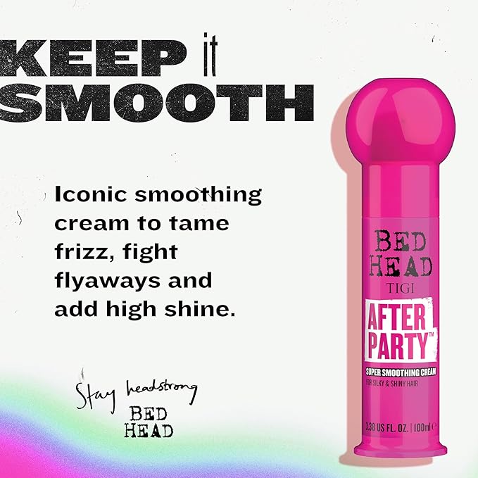 TIGI Bed Head After Party Super Smoothing Cream – Anti Frizz Hair Styling Product, Humidity Protection for Frizzy, Dull, or Coarse Hair, 3.38 fl oz