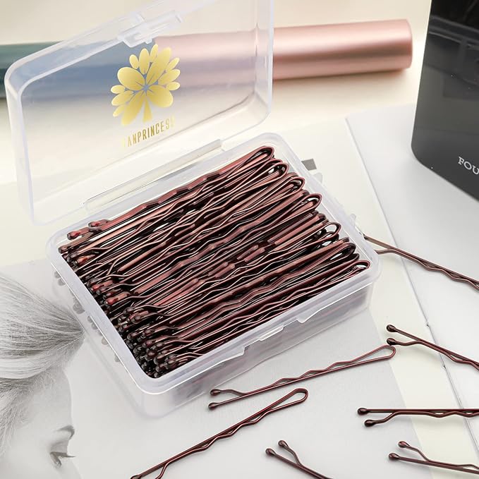 100PCS 2.4Inch Bobby Pins Brown,Pain-Free Bobby Pins for All Hair Types,Hair Pins for Women Girls,Hairpins for Buns with Box(Brown)