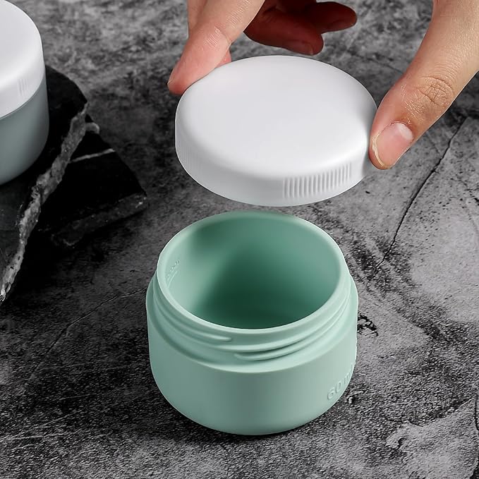 Travel Containers for Toiletries, Silicone Cream Jars BPA-Free, Leak-proof 3oz Travel Size Containers, Portable Size Silicone Jars with Lid for Cosmetic Face Hand Body Cream (4 Pack)