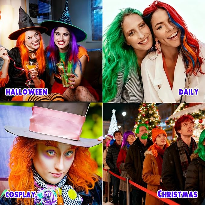 6 Colors Temporary Hair Color Wax for Christmas Party-Green Purple Orange Pink Red Blue Washable Dye for Kids, Men&Women | Stocking Stuffers | Non-Sticky Hair Dye Wax for Cosplay Party&Daily Fun(4 oz)