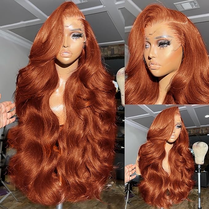 AMIRTY 250 density Dark Ginger Wig Human Hair Pre Plucked 13x4 Auburn Colored Lace Front Wigs Body Wave Glueless Wigs Human Hair HD Lace Frontal Reddish Brown Human Hair Wig 22 Inch