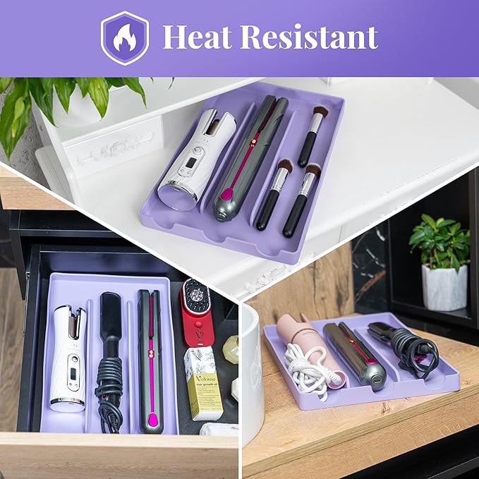 Silicone Hair Tool Organizer – Heat-Resistant Mat & Holder for Hair Dryers, Blow Dryers, and Hot Tools, Ideal for Countertops & Vanities (14.75" x 9.5" x 1")