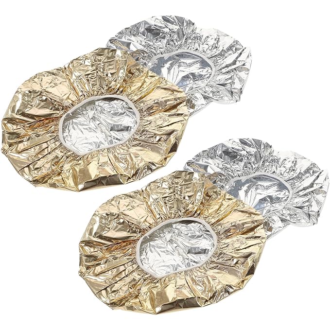 4pcs Deep Conditioning Foil Hair Caps with Elastic Band for Heat Insulation Nourishing Dye and Highlight Treatments Reusable Thermal Processing Hats for Salon and Home Use