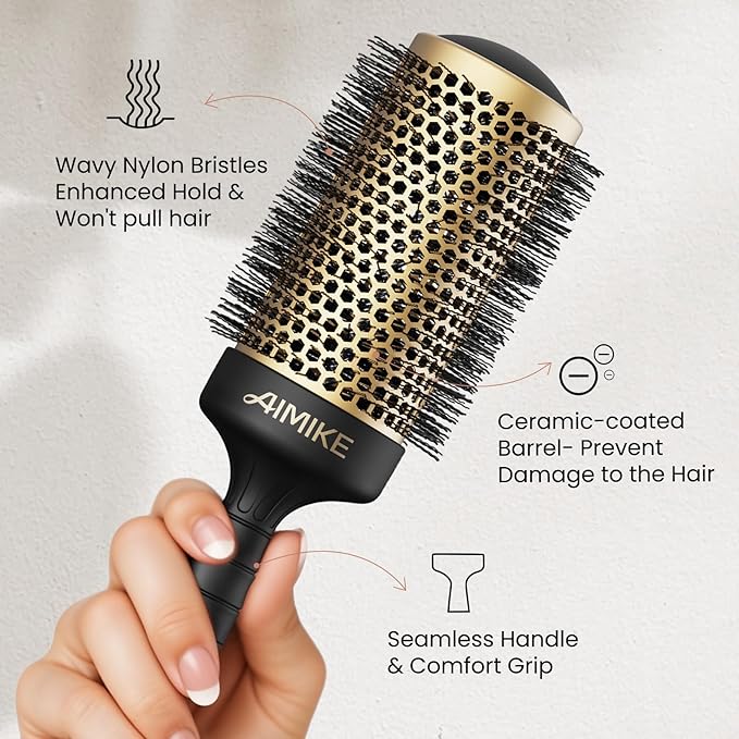 AIMIKE Round Brush for Blow Out, Large Round Hair Brush with Nano Thermal Ceramic Tech, Quick Blow Drying & Styling, Volumizing Blowout Brushes for Women Long Hair, 2.1 in Barrel (Not-electric)