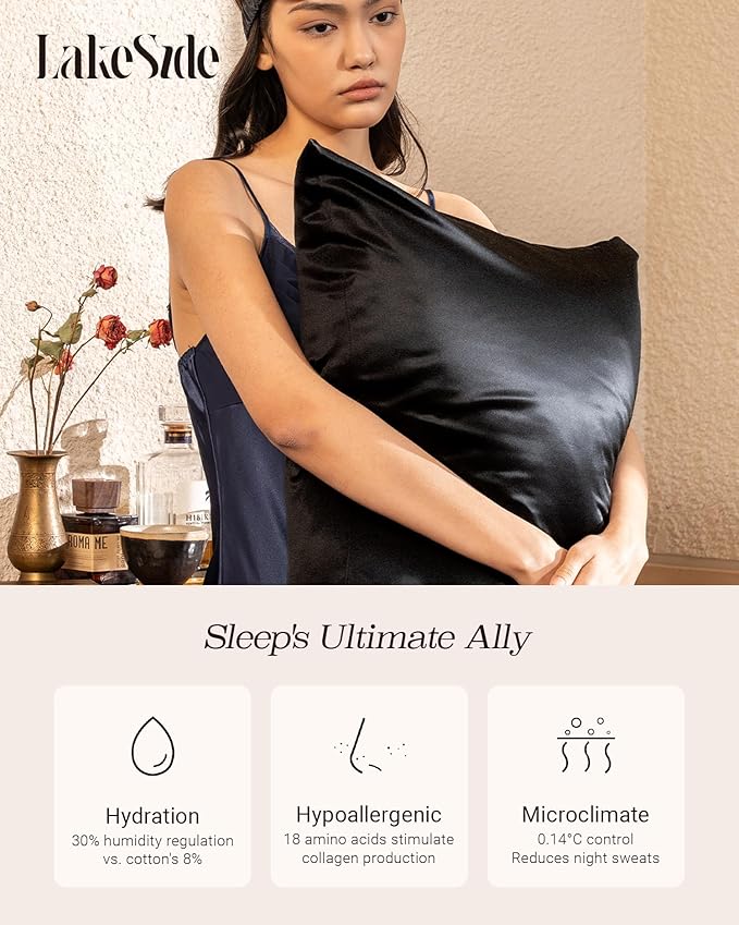 Oriental Lakeside® 100% Pure 22 Momme Mulberry Silk Pillowcase with Hidden Zipper - Nighttime Skincare & Hair Care Hydrating Pillow Cover