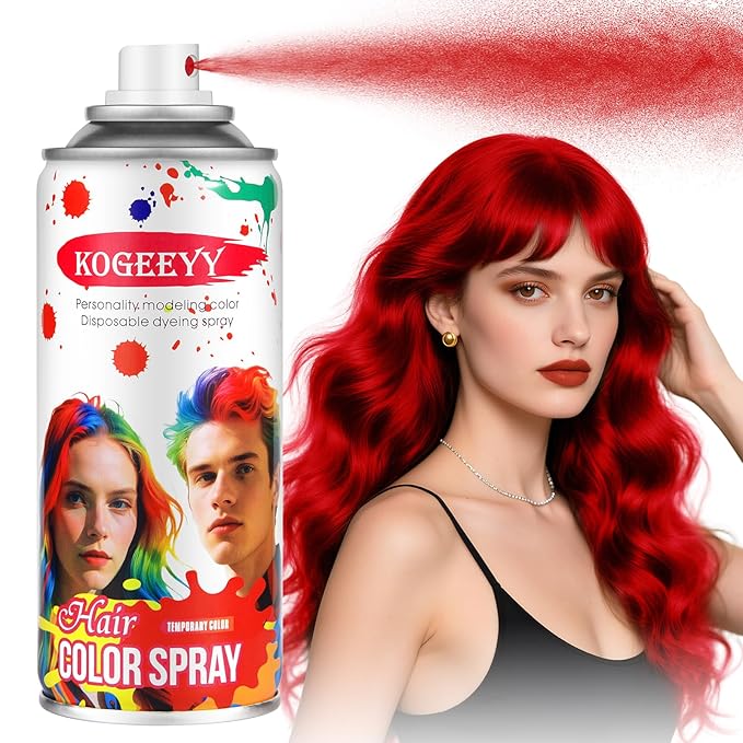 Christmas Red Hair Spray, Hair Spray Temporary for Women Kids Men, Washable Temporary Hair Dye Spray, Spray Hair Color Wax Non-Sticky for Party, Halloween, Crazy Hair Day,Cosplay Party (Red, 4.06 oz)