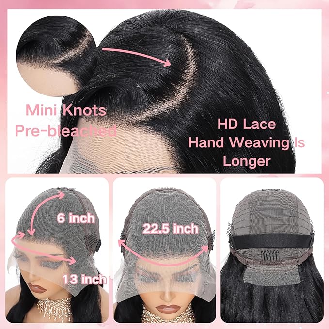 34 Inch 13x6 Body Wave Lace Front Wigs Human Hair 200 Density HD Transparent Lace Front Wigs for Black Women Glueless Frontal Wigs Human Hair Pre Plucked