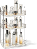 Bathroom Counter Organizer Countertop Storage Skincare Countertop Makeup Organizer Cosmetics Skincare Organizers Holder for Perfume-Clear White-Silver Pole-3 Tier