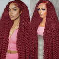 28 Inch 99J Burgundy Lace Front Wigs Human Hair Deep Wave 13x6 HD Lace Front Wigs Pre Plucked with Baby Hair Wet and Wavy Human Hair Wig 200% Density Deep Curly Frontal Wigs for Black Women